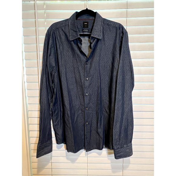 Hugo Boss Cotton Cashmere Polka Dot Long Sleeve Button Up‎ Shirt - Size XL - Picture 1 of 6